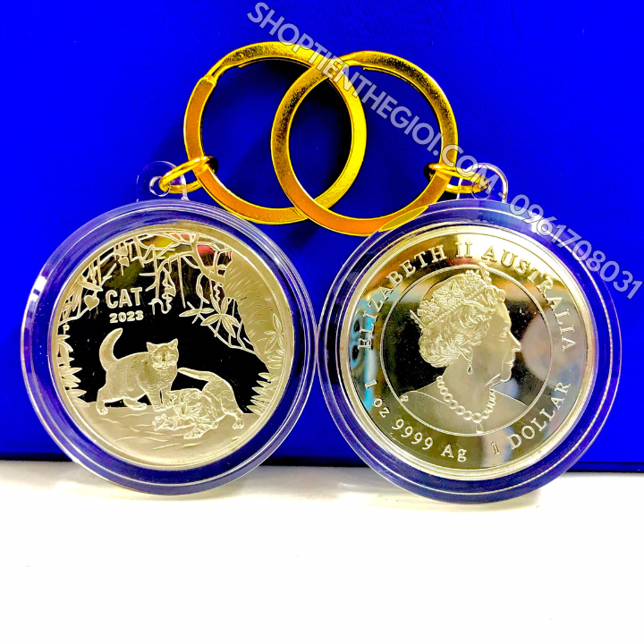 Móc Khóa Xu Úc Hình Con Mèo Bạc 